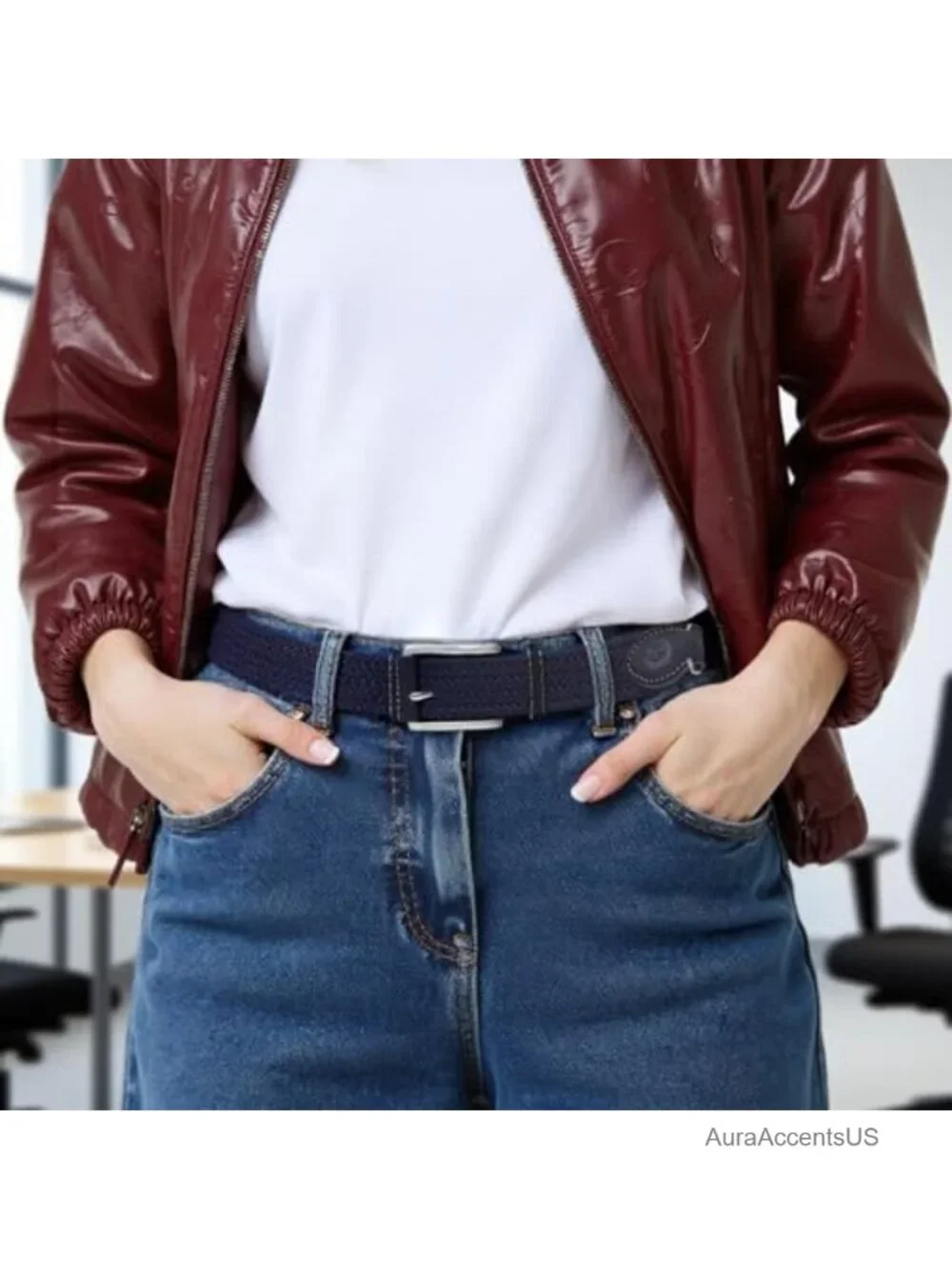 Men's Stretch Woven Belt Elastic Casual for Golf Hunting Pants Jeans
